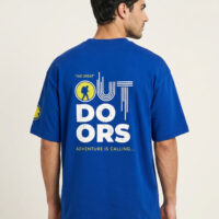 Outdoor Back Print Blue Oversized T-Shirt | Premium 220 GSM Cotton Lycra