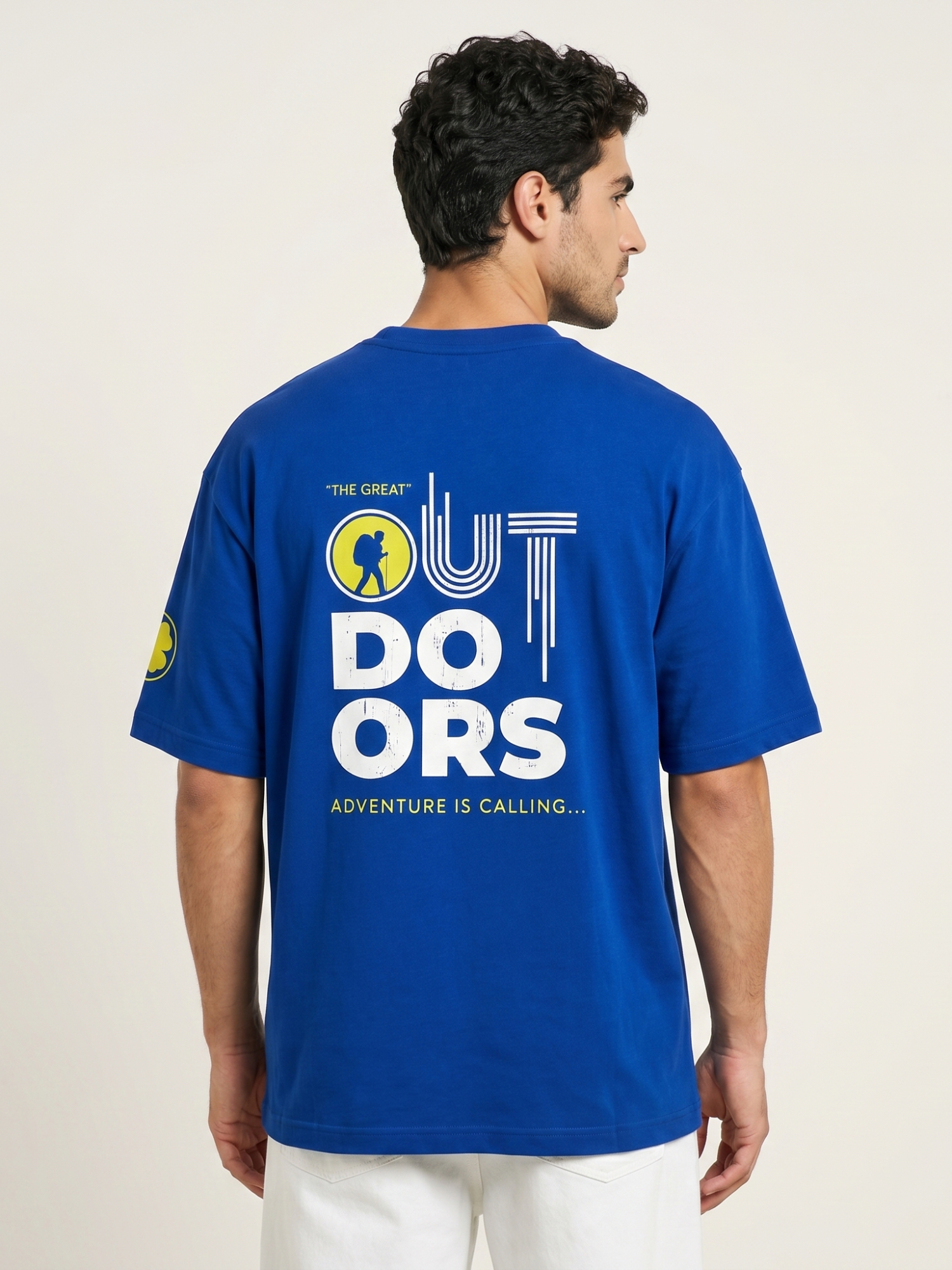 Outdoor Back Print Blue Oversized T-Shirt | Premium 220 GSM Cotton Lycra