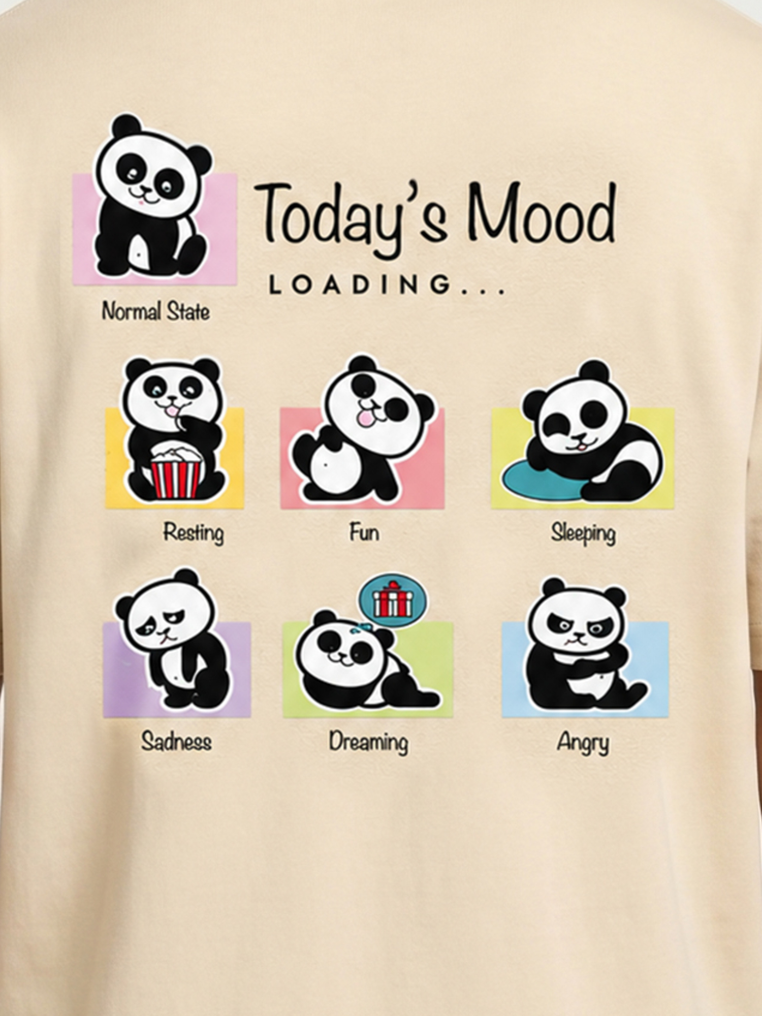 Second image of Panda Mood Back Print Cream Oversized T-Shirt | Premium 220 GSM Cotton Lycra