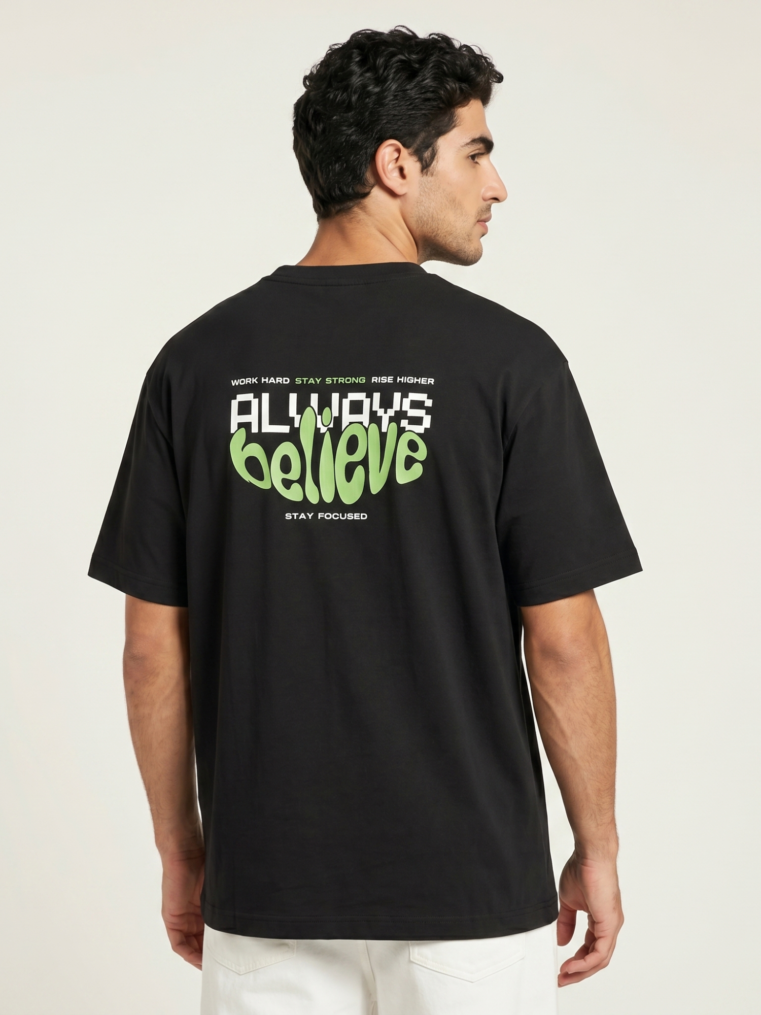 Always Believe Typography Black Oversized T-Shirt | Premium 220 GSM Cotton Lycra