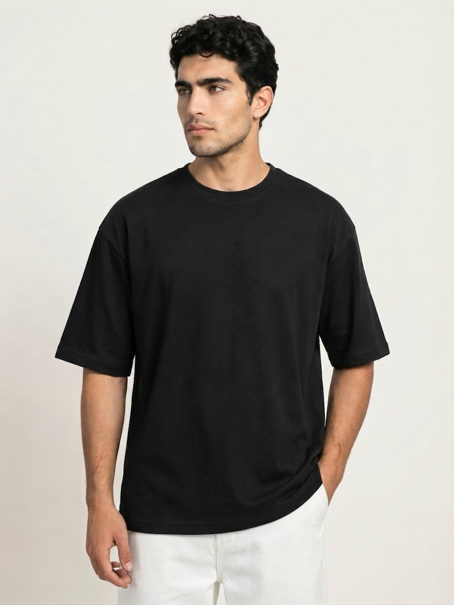 Men's Solid Black Oversized T-Shirt | Premium 220 GSM Cotton Lycra (Copy)