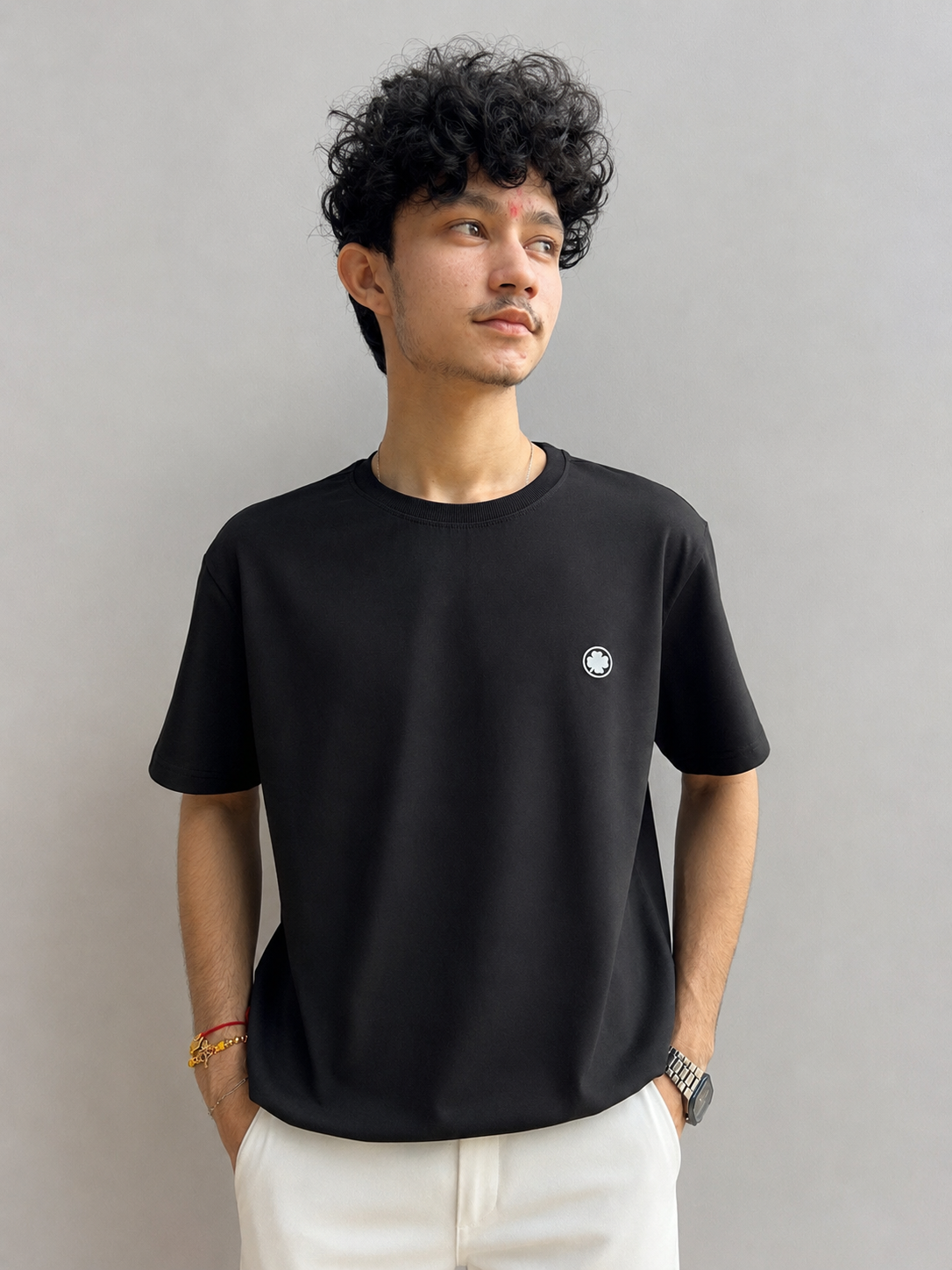 Second image of Men's Solid Black Oversized T-Shirt | Premium 220 GSM Cotton Lycra