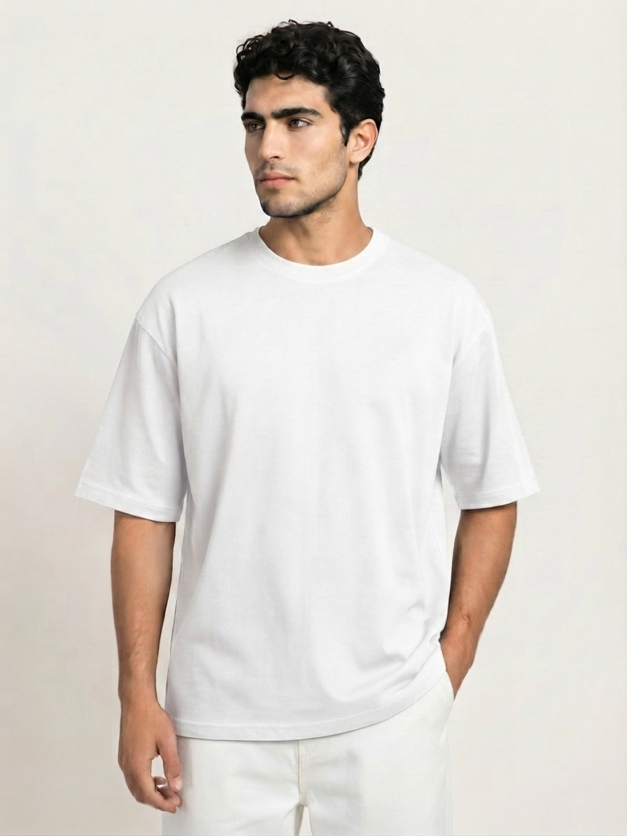 Men's Solid White Oversized T-Shirt | Premium 220 GSM Cotton Lycra