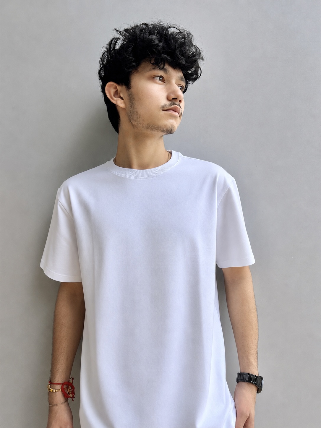 Second image of Men's Solid White Oversized T-Shirt | Premium 220 GSM Cotton Lycra