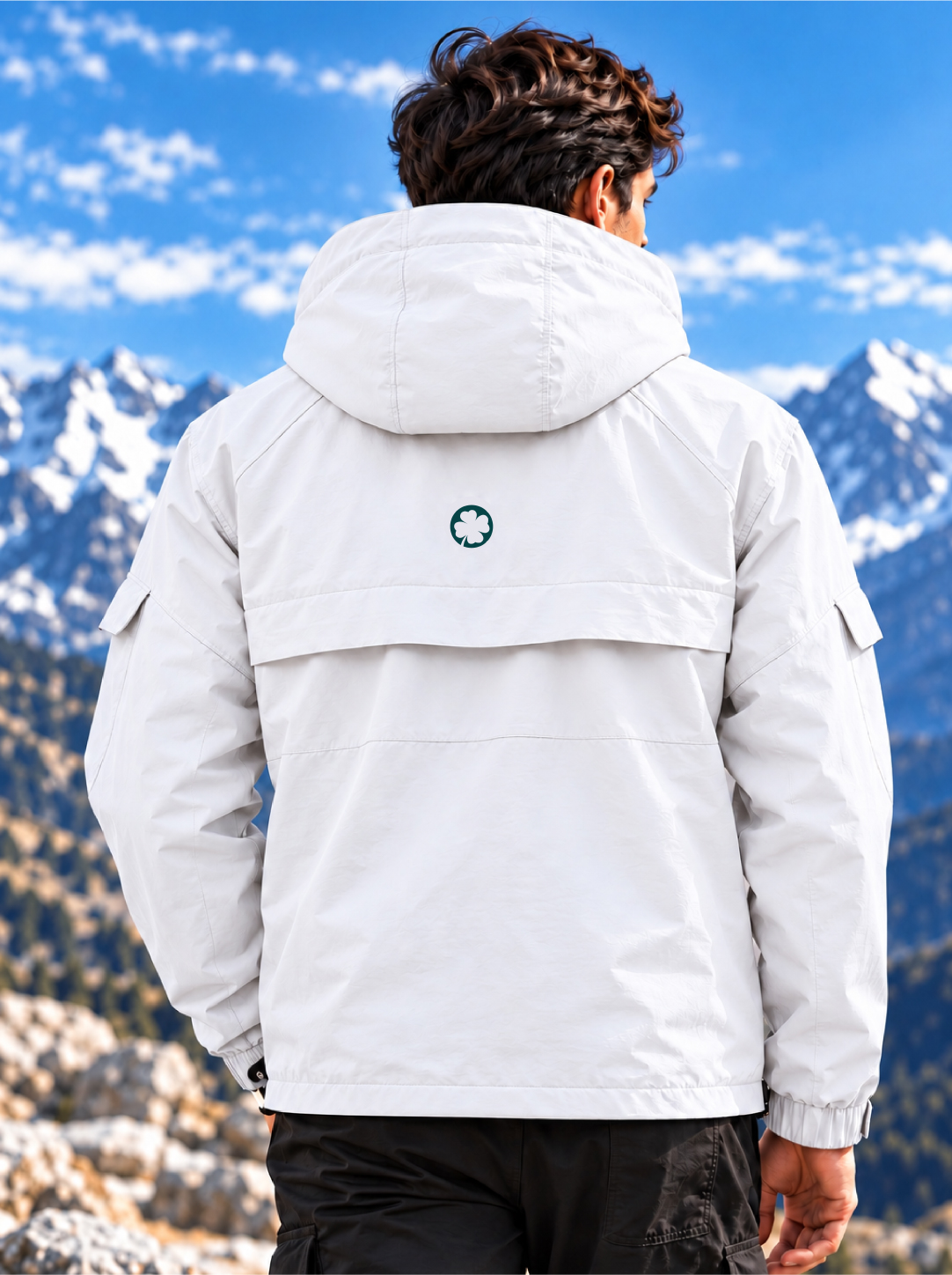 Second image of Premium Crush Terry White Windcheater for Winter Travel & Outdoor