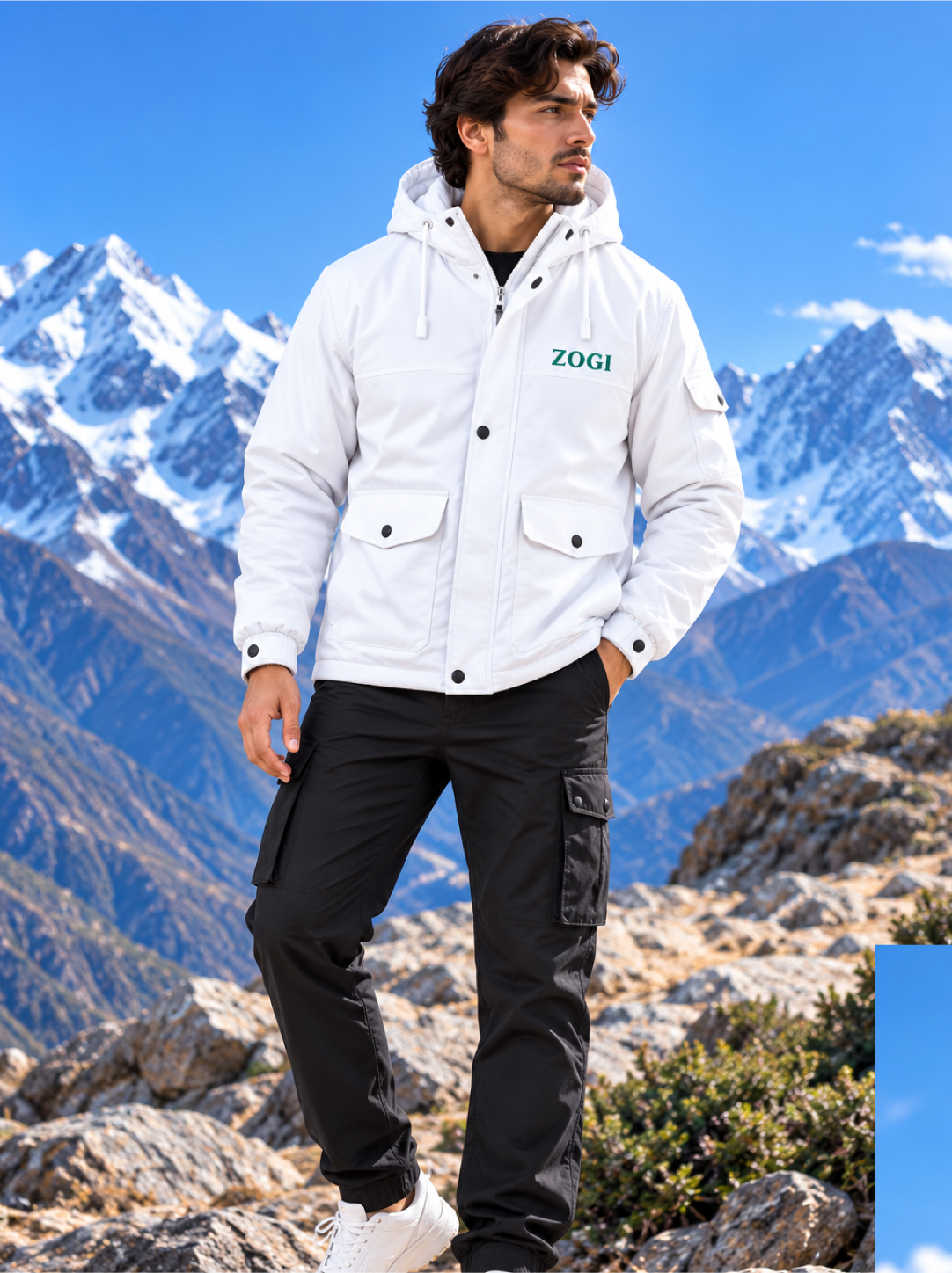 Premium Crush Terry White Windcheater for Winter Travel & Outdoor