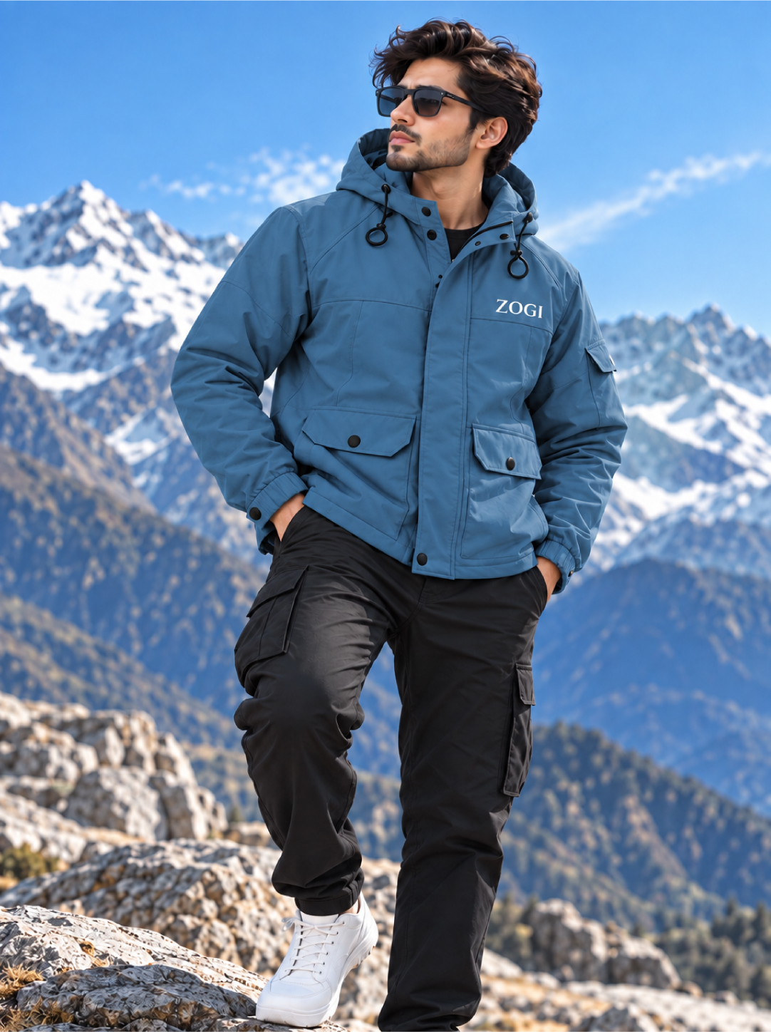 Premium Crush Terry Slate Blue Windcheater for Winter Travel & Outdoor
