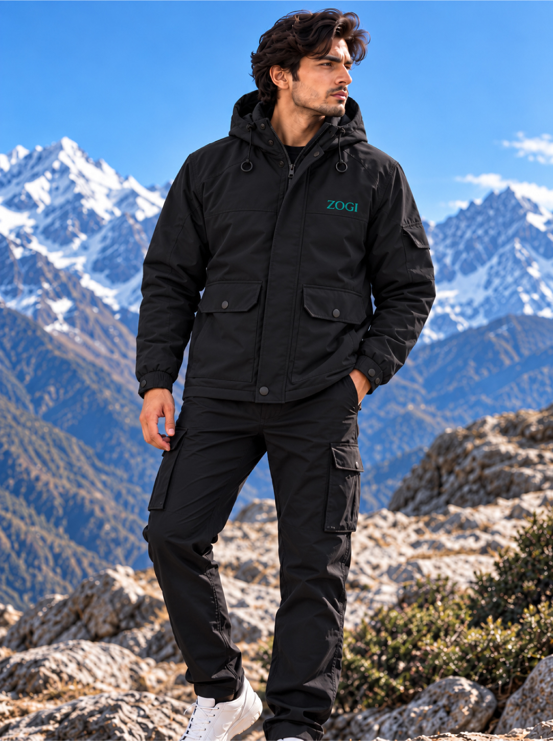Premium Crush Terry Black Windcheater for Winter Travel & Outdoor